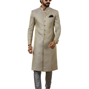 Stunning Golden-Grey Banarasi Brocade Achkan for Men | Father-Son Combo | Grooms & Weddings | Jaipurio